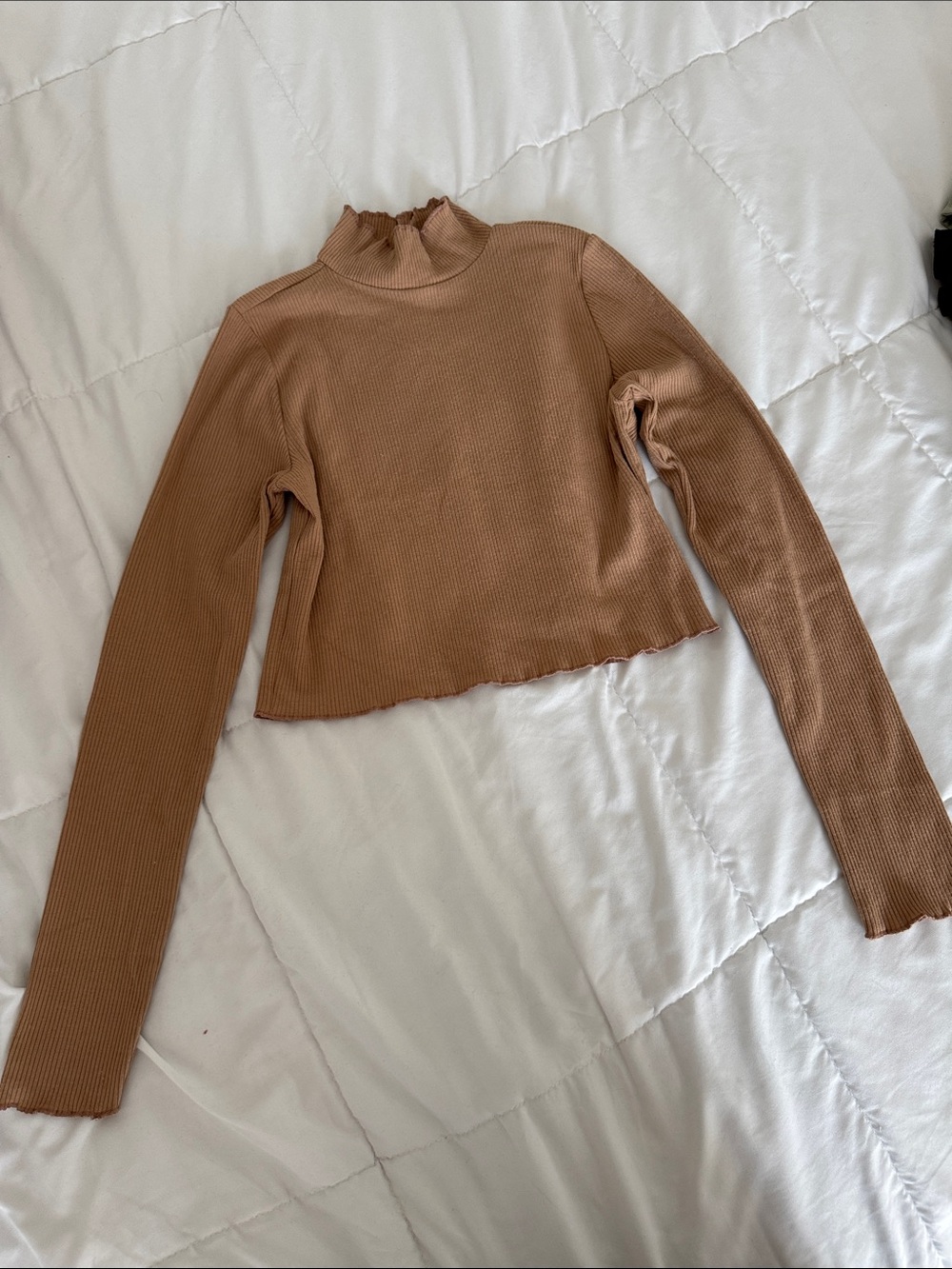 aerie Ribbed Mock Neck Long Sleeve Crop Top - Camel